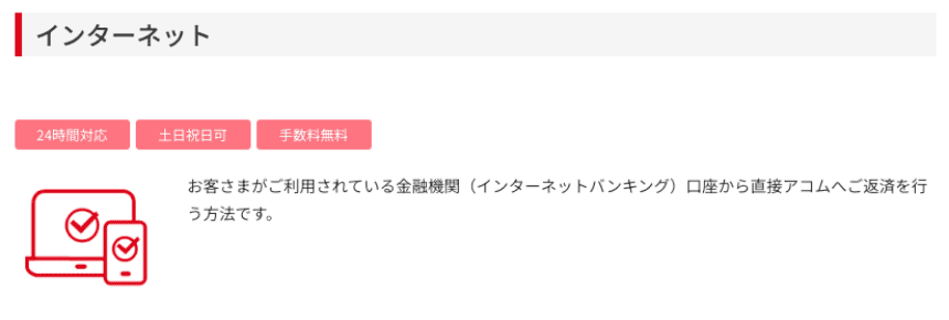アコムのHP インターネットでの返済手順など