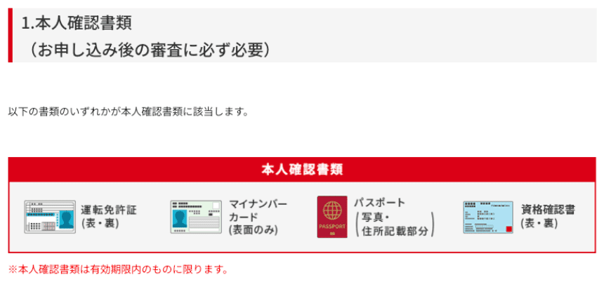 アコムのHP 本人確認書類など
