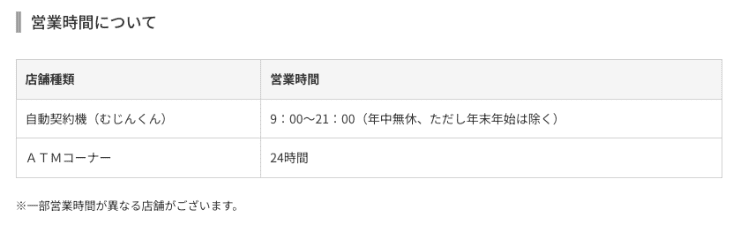 アコムのHP むじんくんの営業時間など