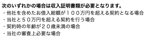消費者金融アストのホームページ 収入証明書など