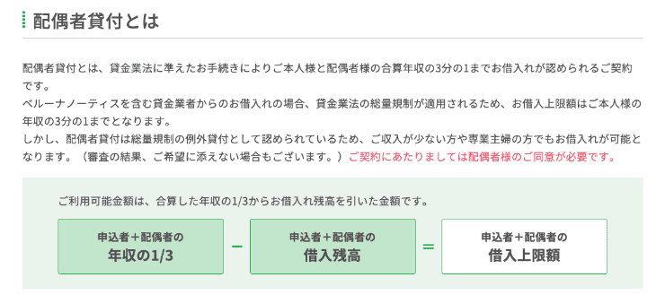 ベルーナノーティスのホームページ 配偶者貸付にも対応