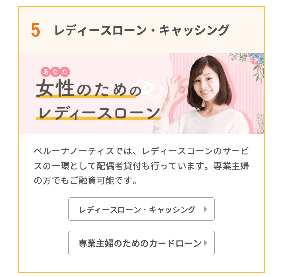 ベルーナノーティスのホームページ レディースローンにも対応
