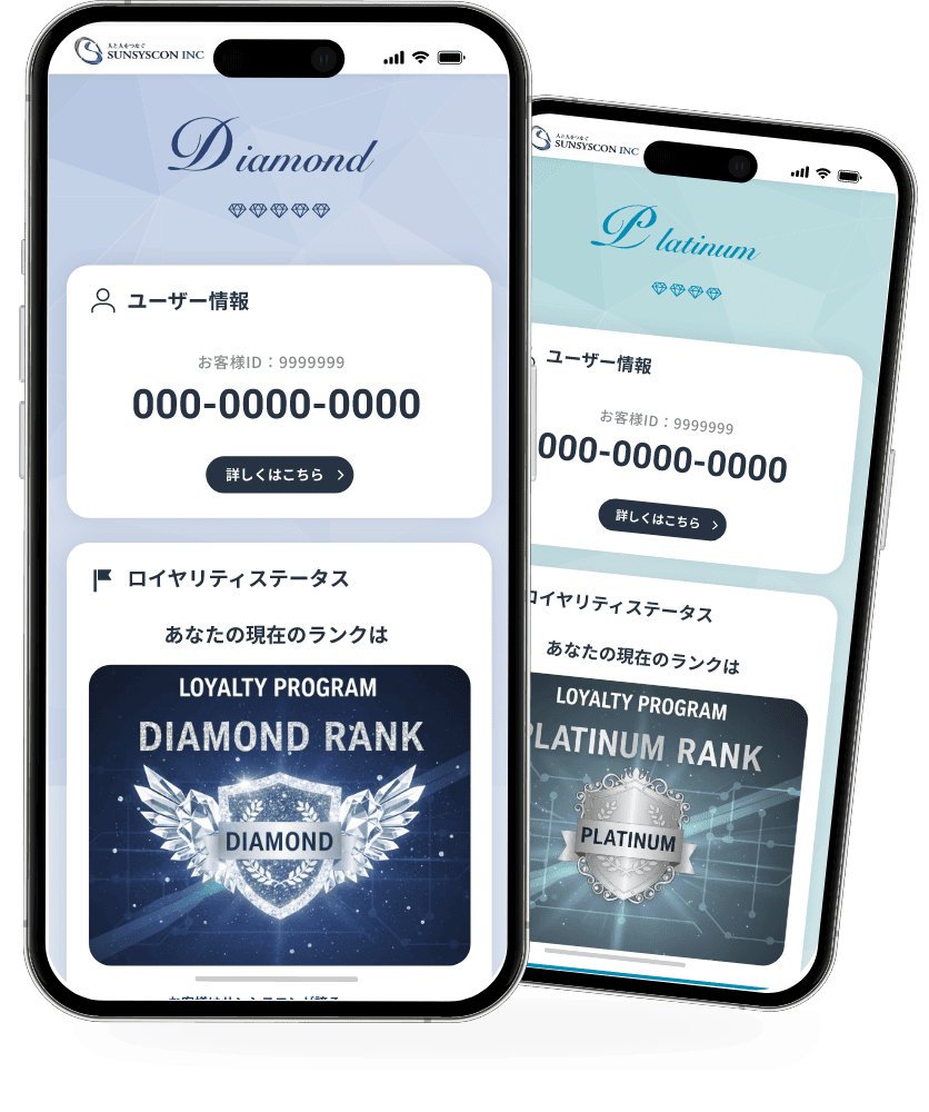 MY SUNSYSCONのロイヤリティプログラム画面を移したスマートフォン